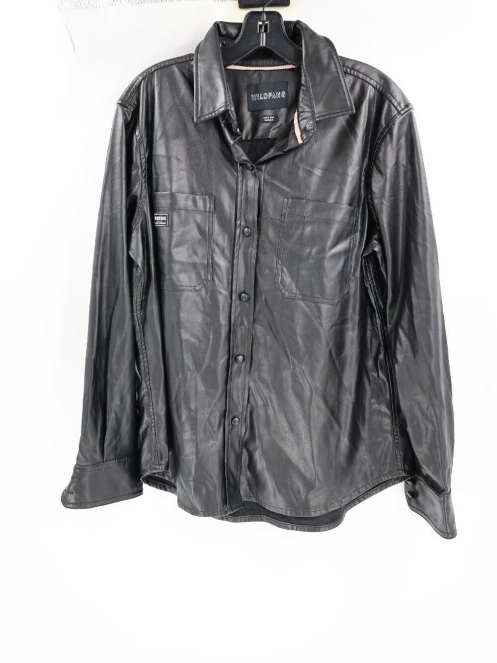 Wildfang Work Shirt Womens Medium The Essential Vegan Leather Button Up Black